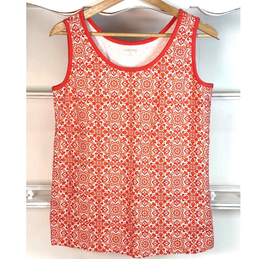 Lands' End Tank Top‎ Sleeveless Orange Patterned Casual Summer Top Size M